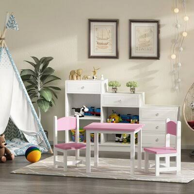 Pink 3 Piece Kids Play Table and Chair Set F46430