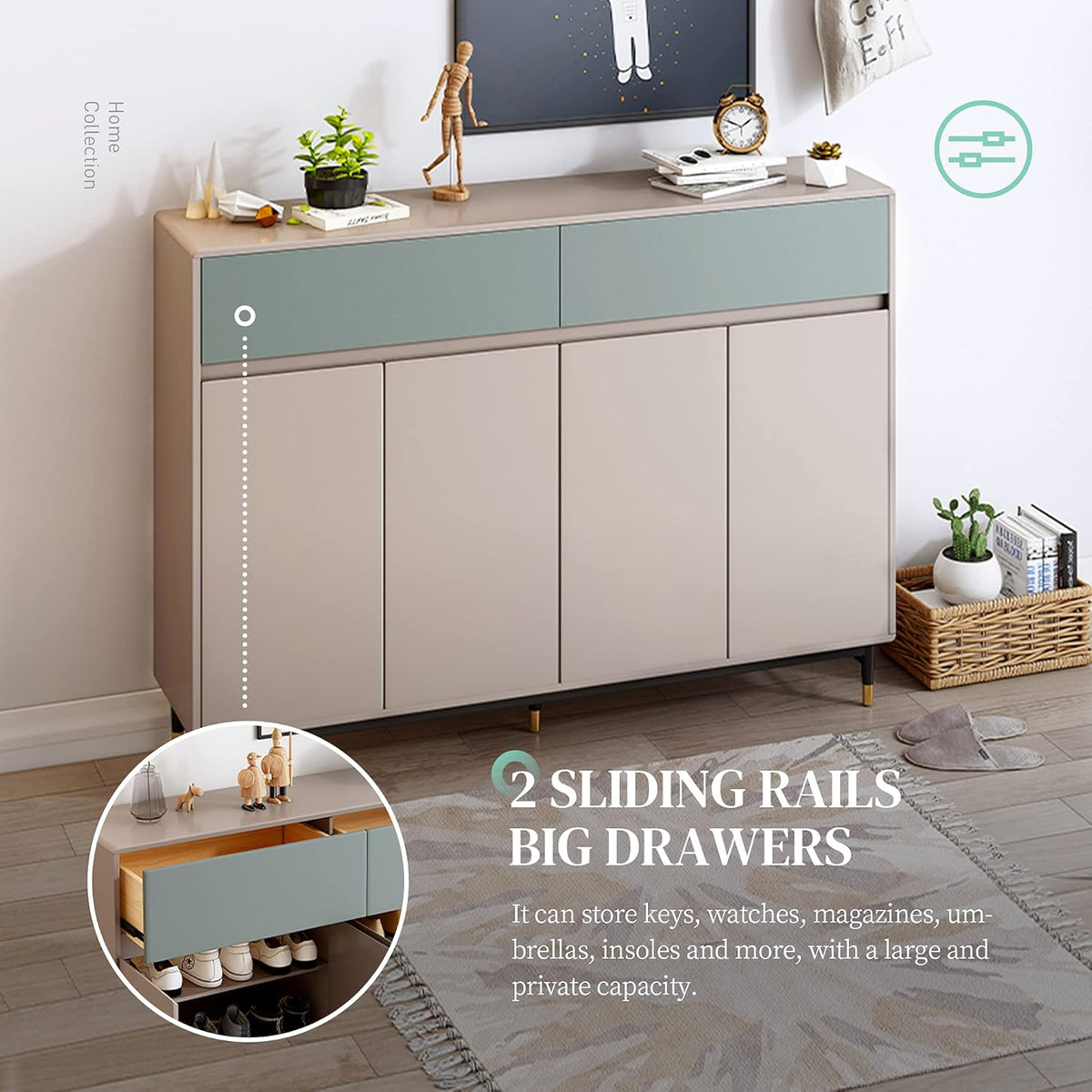 Shoe Storage Cabinet with 4 Doors and Adjustable Shelves K7631
