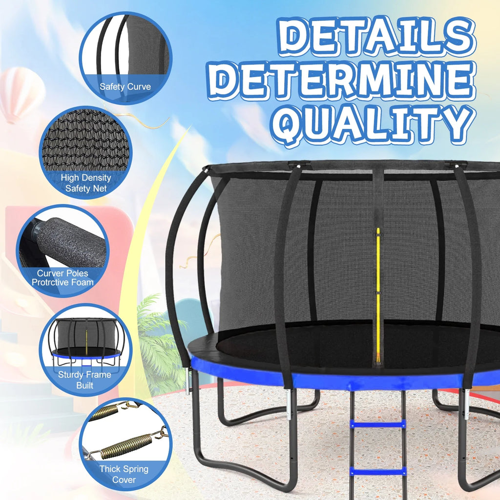 12 FT Outdoor Children's Trampoline with Safety Fence Net, Ladder, PVC Spring Cover Pad I533