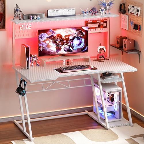 Carbon Fiber Black 47'' Gaming Computer Desk with Shelves and Outlets R41494