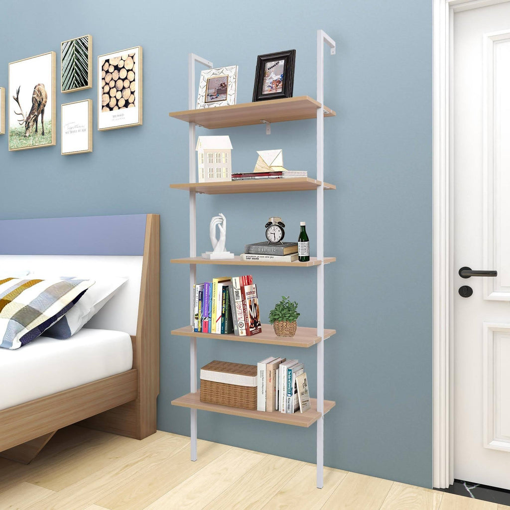 5-Tier Wood Ladder Bookcase with Metal Frame O580093