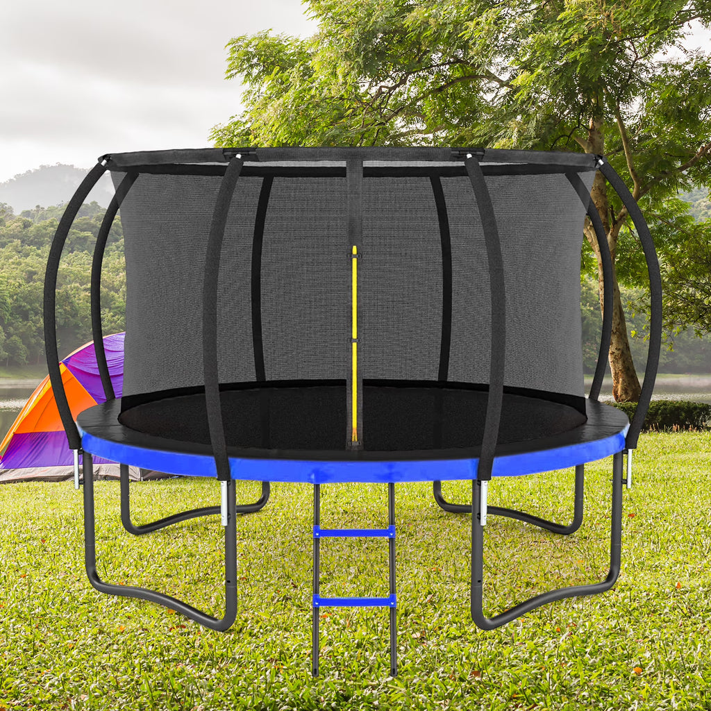 12 FT Outdoor Children's Trampoline with Safety Fence Net, Ladder, PVC Spring Cover Pad I533