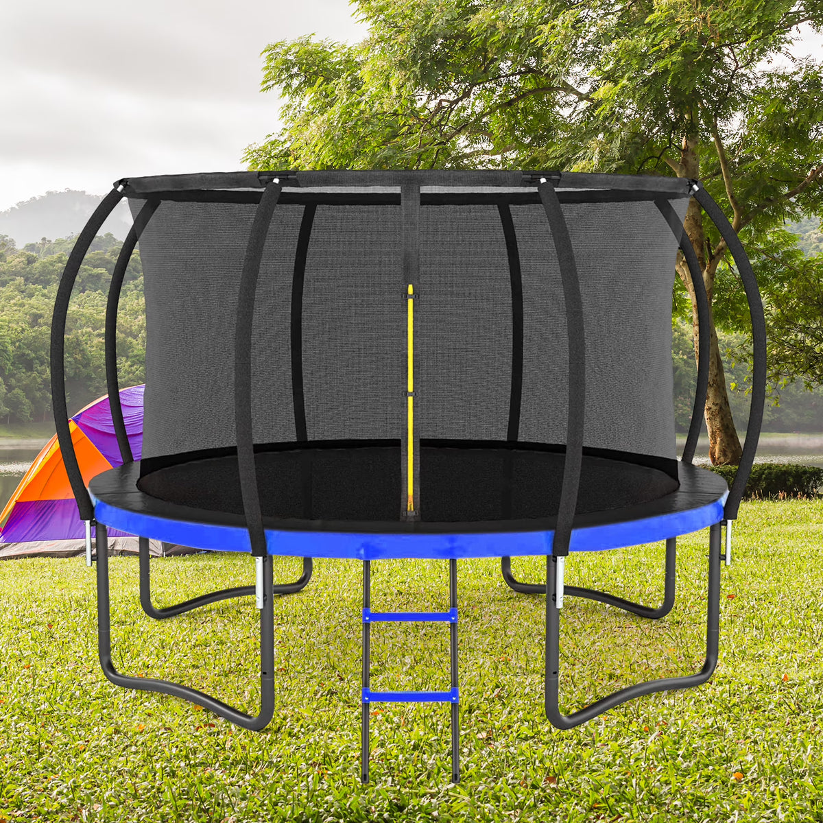 12 FT Outdoor Children's Trampoline with Safety Fence Net, Ladder, PVC Spring Cover Pad I533