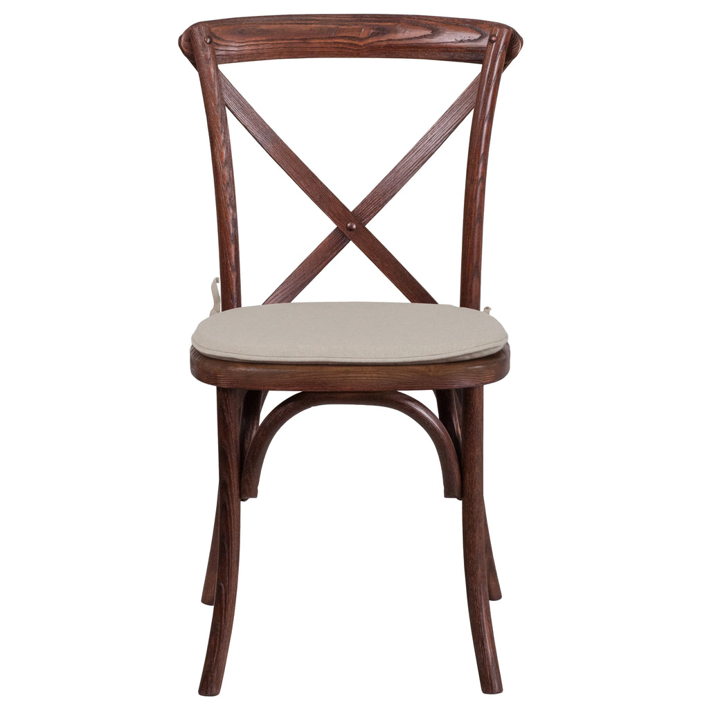 Mahogany Finish Wooden Cross Back Dining Chair with Cushion U801