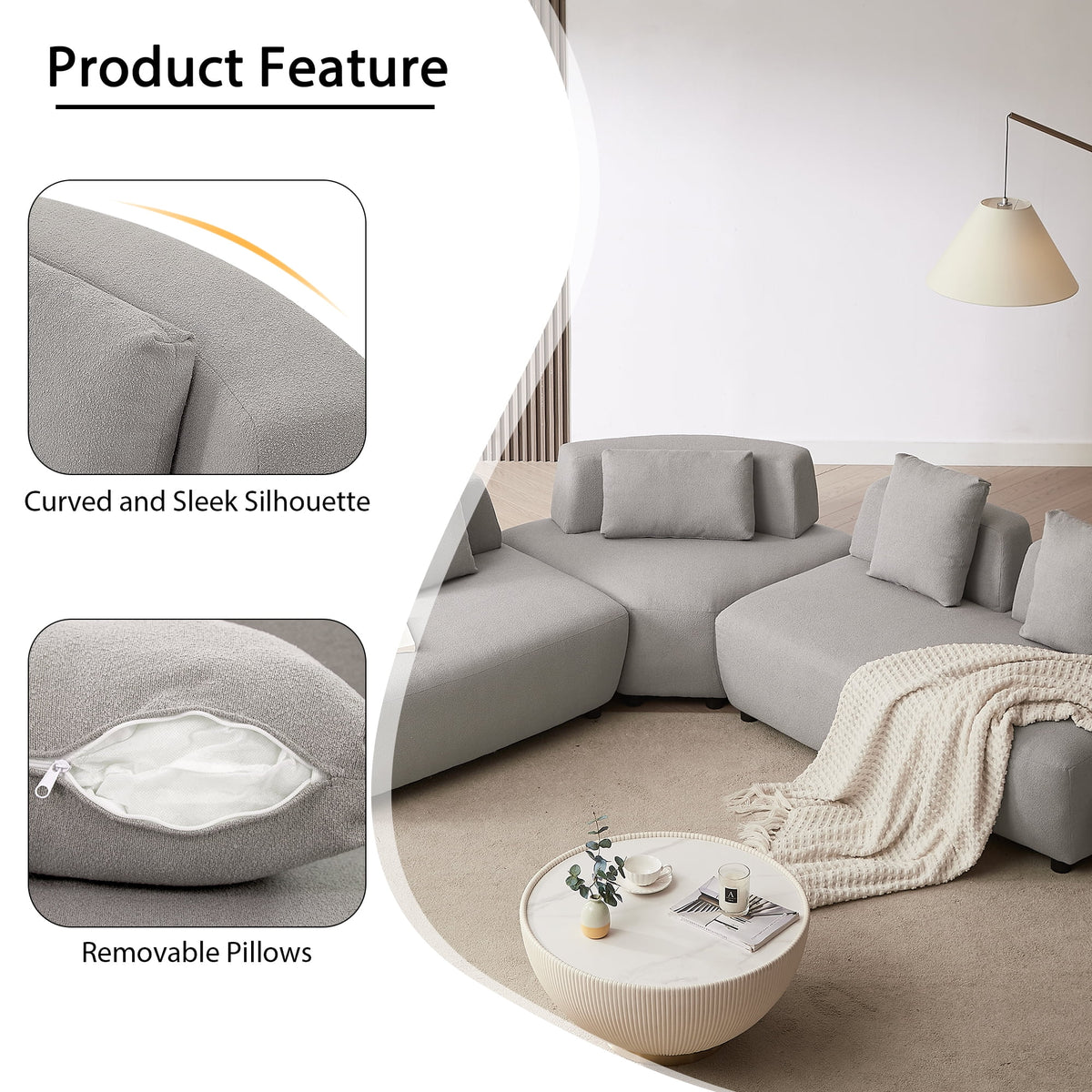 Gray 3-piece Sectional Sofa with 4 Pillows D480517