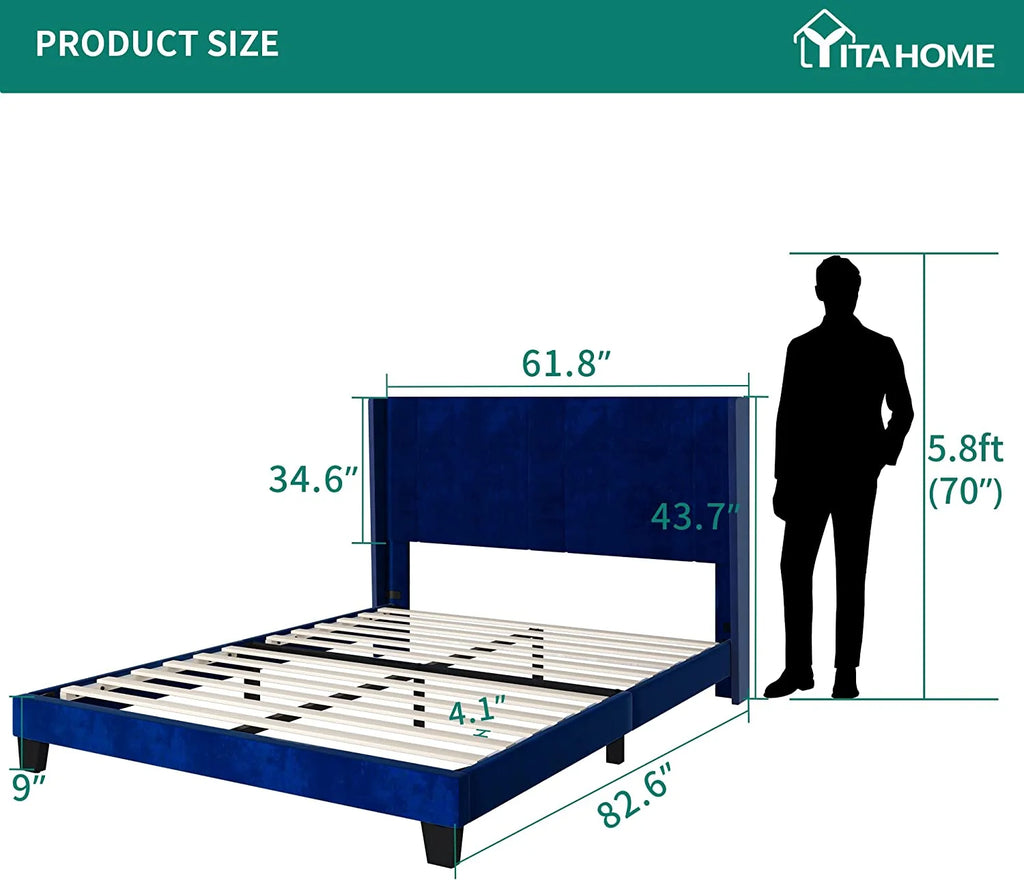 Navy Blue Velvet Upholstered Platform Bed Full F55168