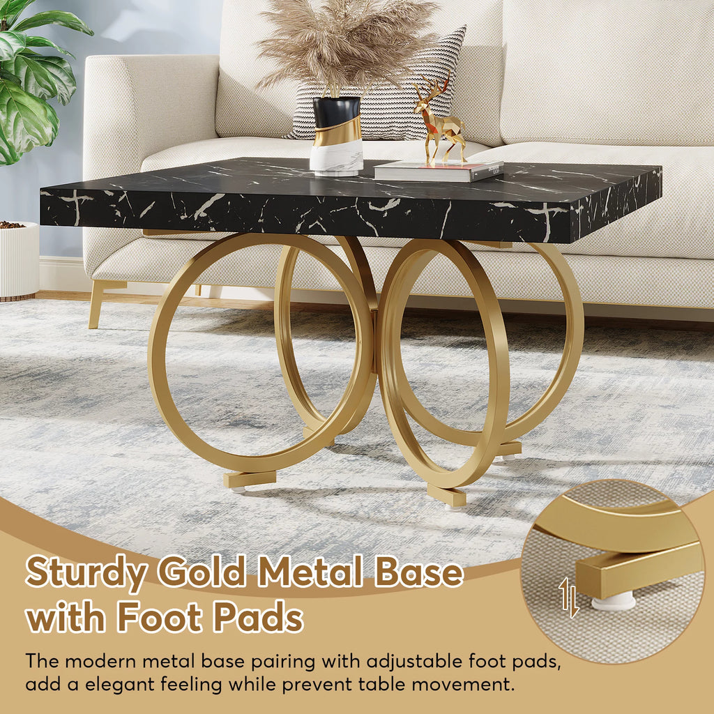 31.5 Inch Square Black Faux Marble Coffee Table J4859