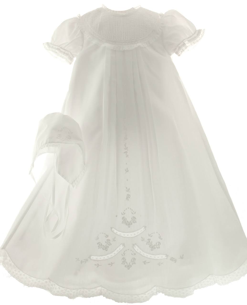 White Christening Gown with Pintucks & Lace K702443