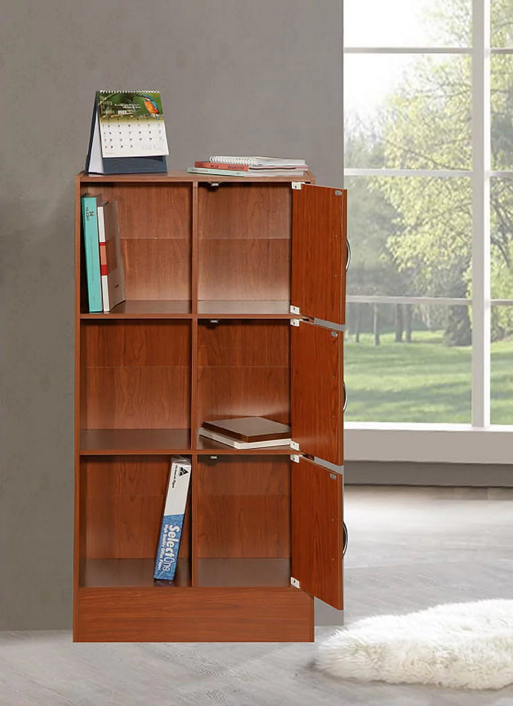 Cherry 3-Door 6-Shelf Bookcase J7437