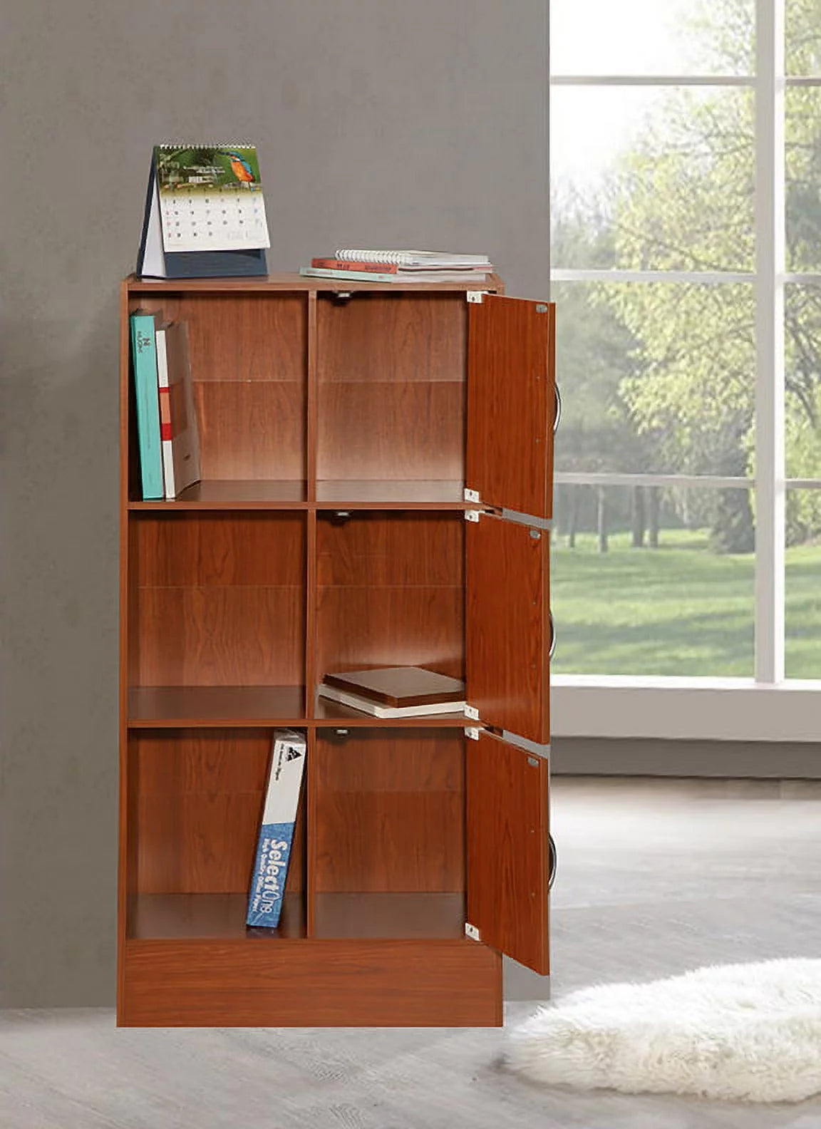 Cherry 3-Door 6-Shelf Bookcase J7437