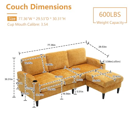 Pink Convertible Sectional Sofa Couch, 3-Seater Modular Sofas with Storage Ottoman, Chenille Fabric L Shaped Sectional Couches D141734
