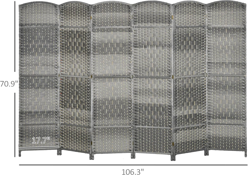 6' Tall Hand-Woven Room Divider in Mixed Gray B849896