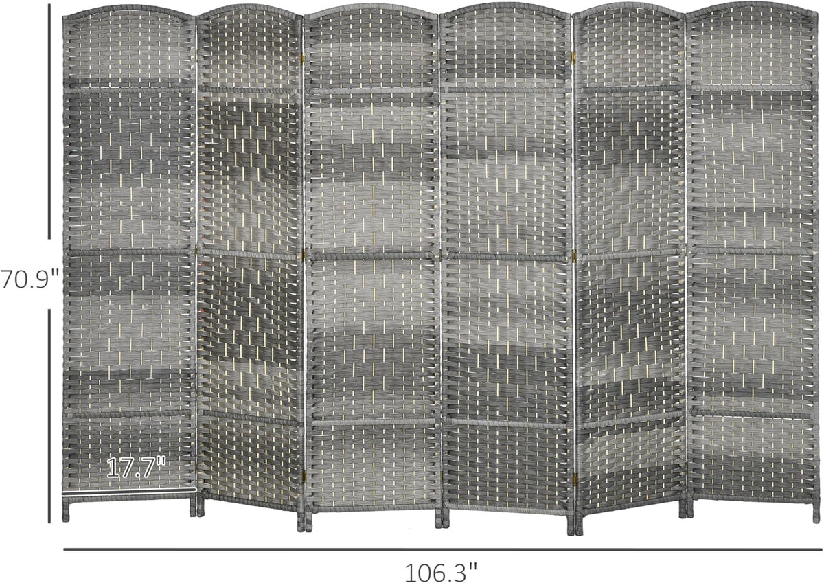 6' Tall Hand-Woven Room Divider in Mixed Gray B849896