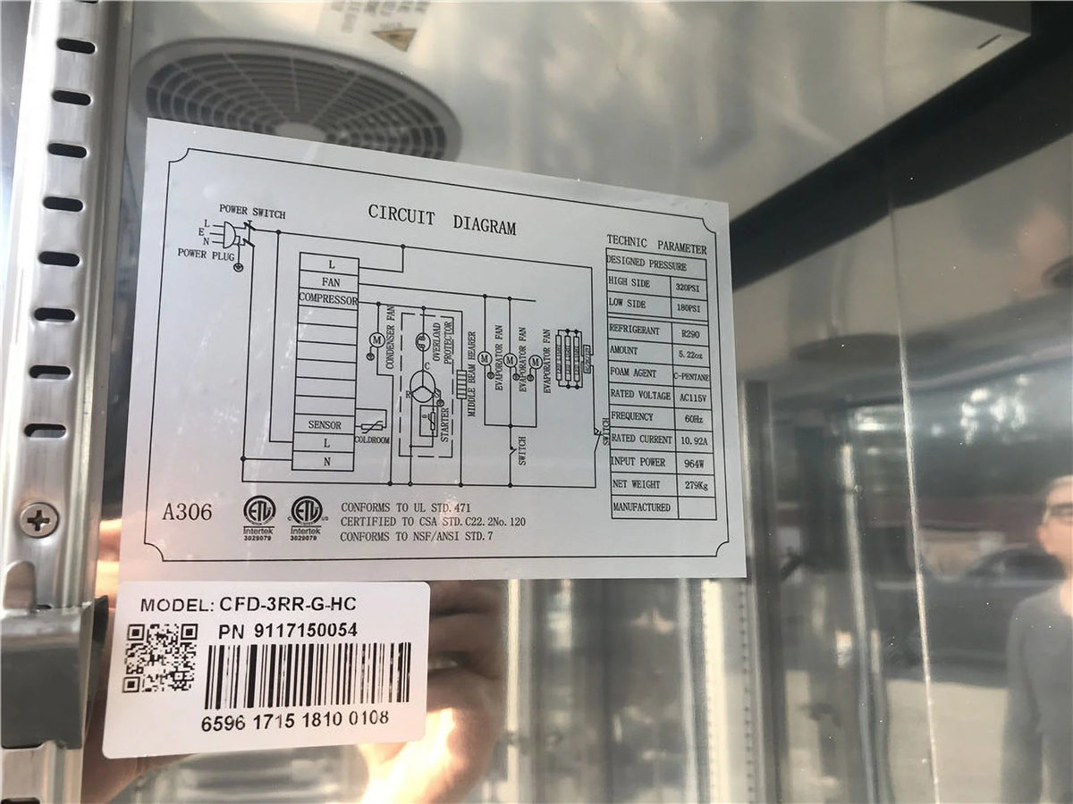 Three Glass Door Upright Reach-In Stainless Steel Commercial Refrigerator, 72 Cu. ft. X46508