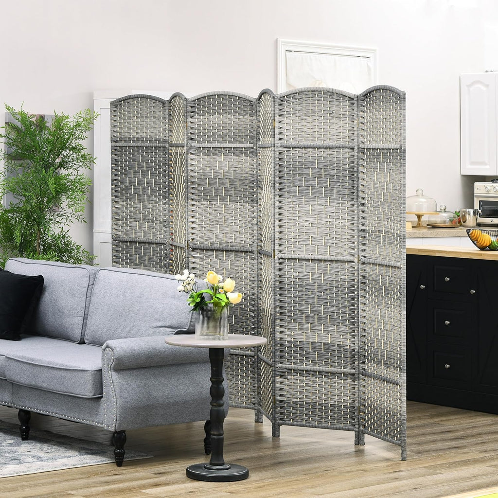 6' Tall Hand-Woven Room Divider in Mixed Gray B849896