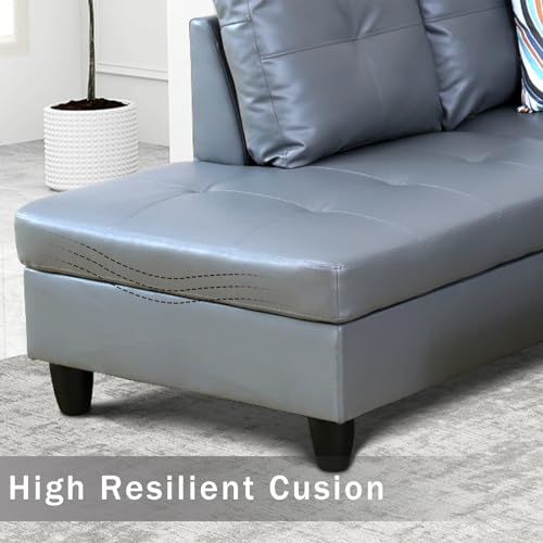 Faux Leather L Shaped Sectional Sofa with Storage Ottoman and Two Pillow M4238