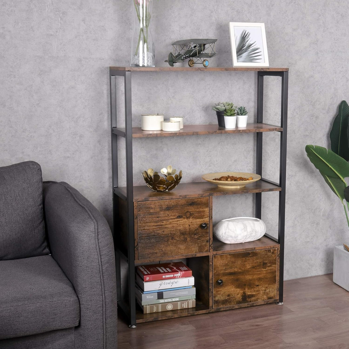 Rustic Storage Cabinet with Shelves and 2 Cabinets K697522
