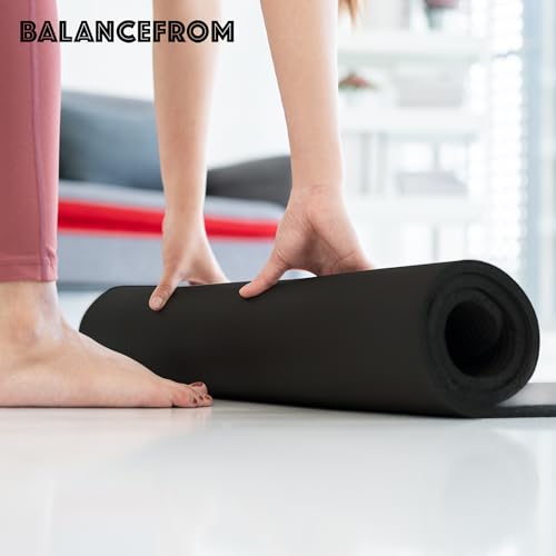1-Inch Extra Thick High Density Anti-Tear Exercise Yoga Mat with Carrying Strap Y7846