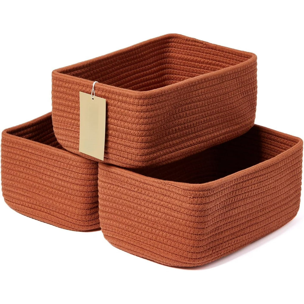 3 Packs Oxide Red Woven Rope Storage Baskets S216