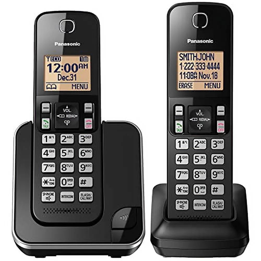 2 Handset Cordless Phone System with Amber Backlit Display (Black) Q634