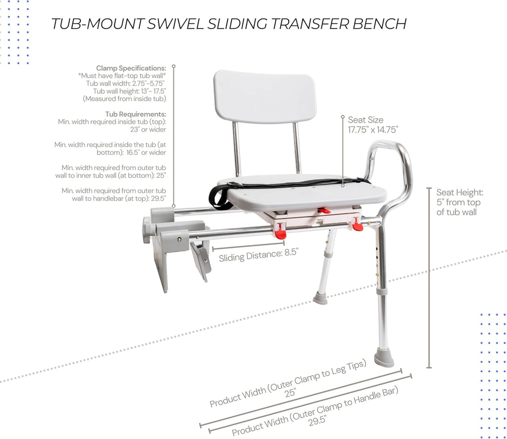 Tub-Mount Swivel Transfer Bench, Weight Capacity 350 LBs U5283