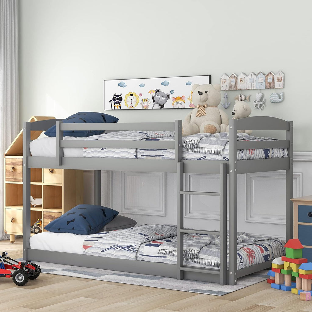 Twin Over Twin Wood Bunk Beds with Ladder Grey X77500