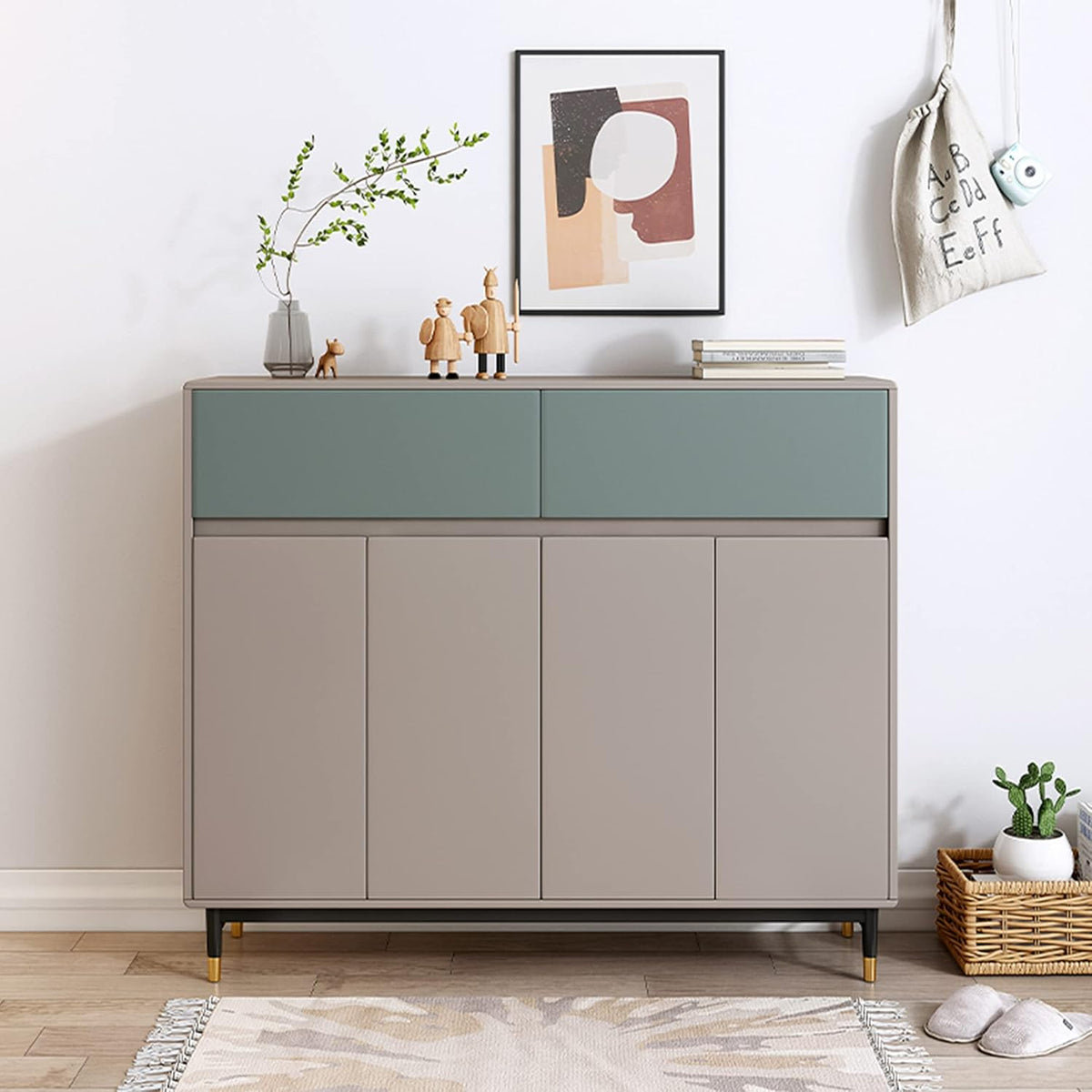 Shoe Storage Cabinet with 4 Doors and Adjustable Shelves K7631
