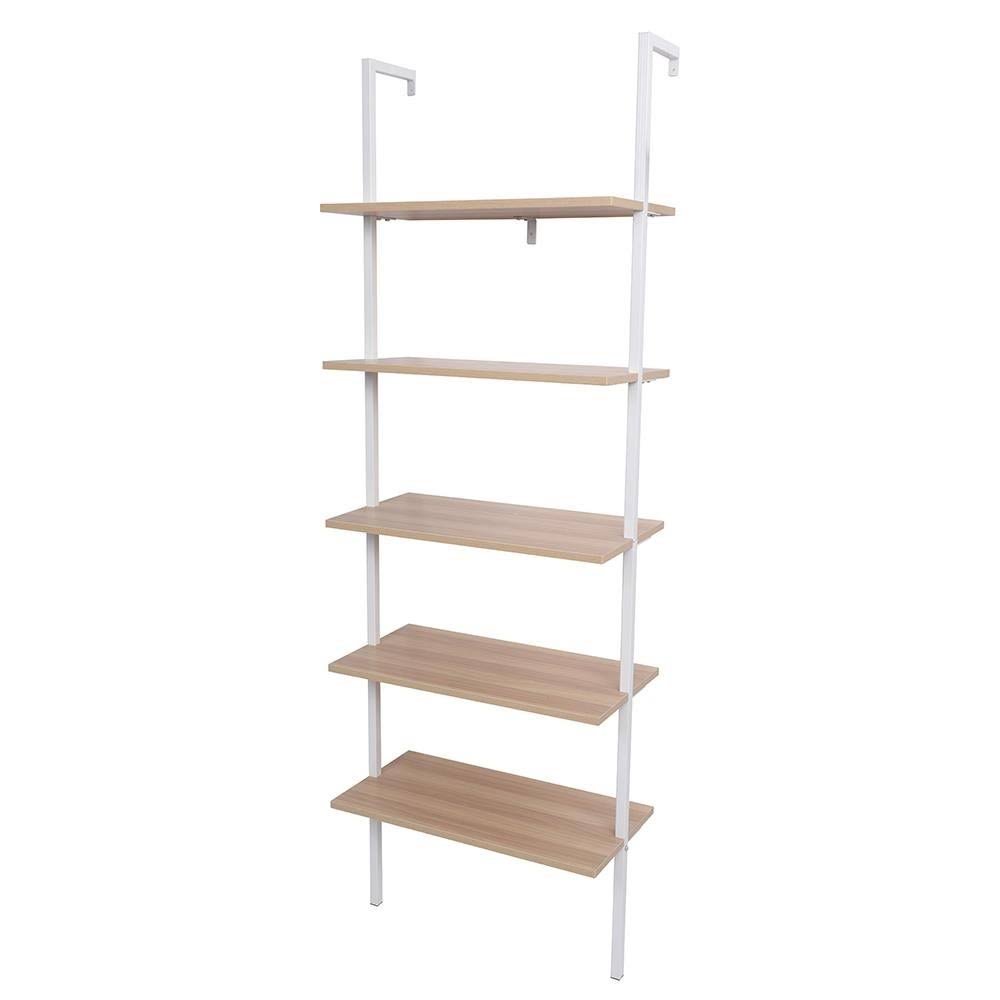 5-Tier Wood Ladder Bookcase with Metal Frame O580093