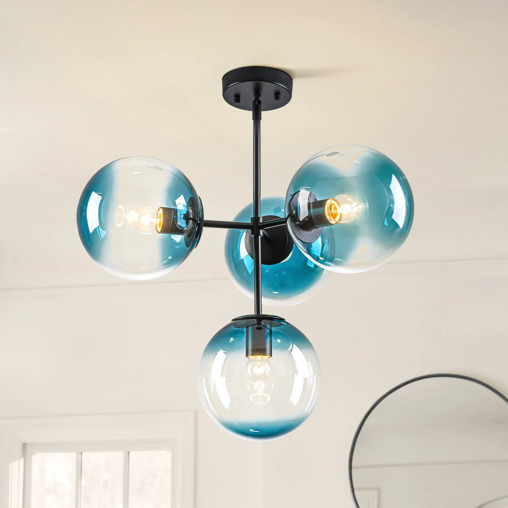 4-Light Gradient Blue Glass Chandelier Y900537