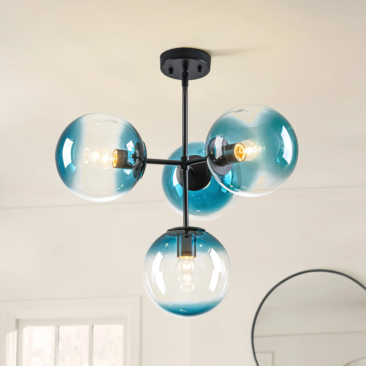 4-Light Gradient Blue Glass Chandelier Y900537
