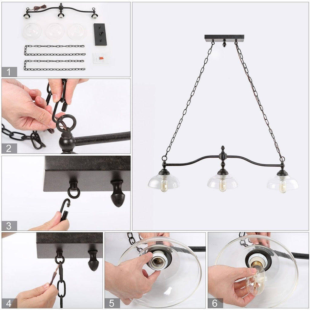 3-Light Oil-Rubbed Bronze Chandelier with Glass Shades M5662
