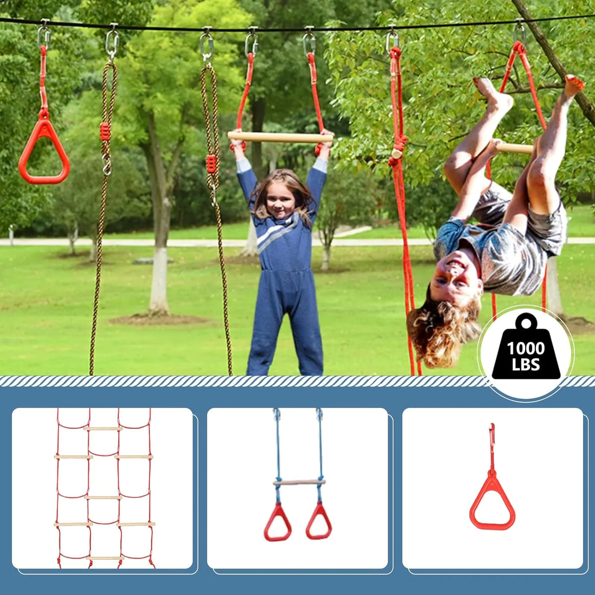 60FT Durable Ninja Slackline Kit with 10 Obstacles & Bag G111