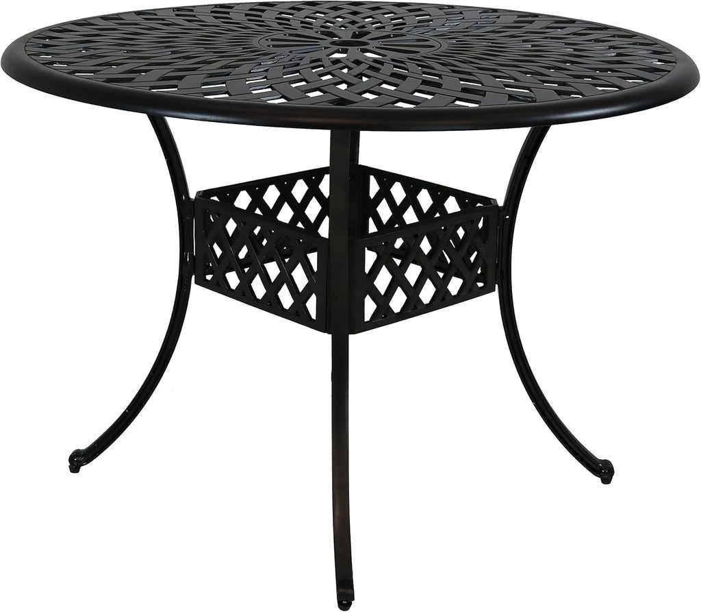 Round Cast Aluminum Patio Dining Table with Umbrella Hole Z73765