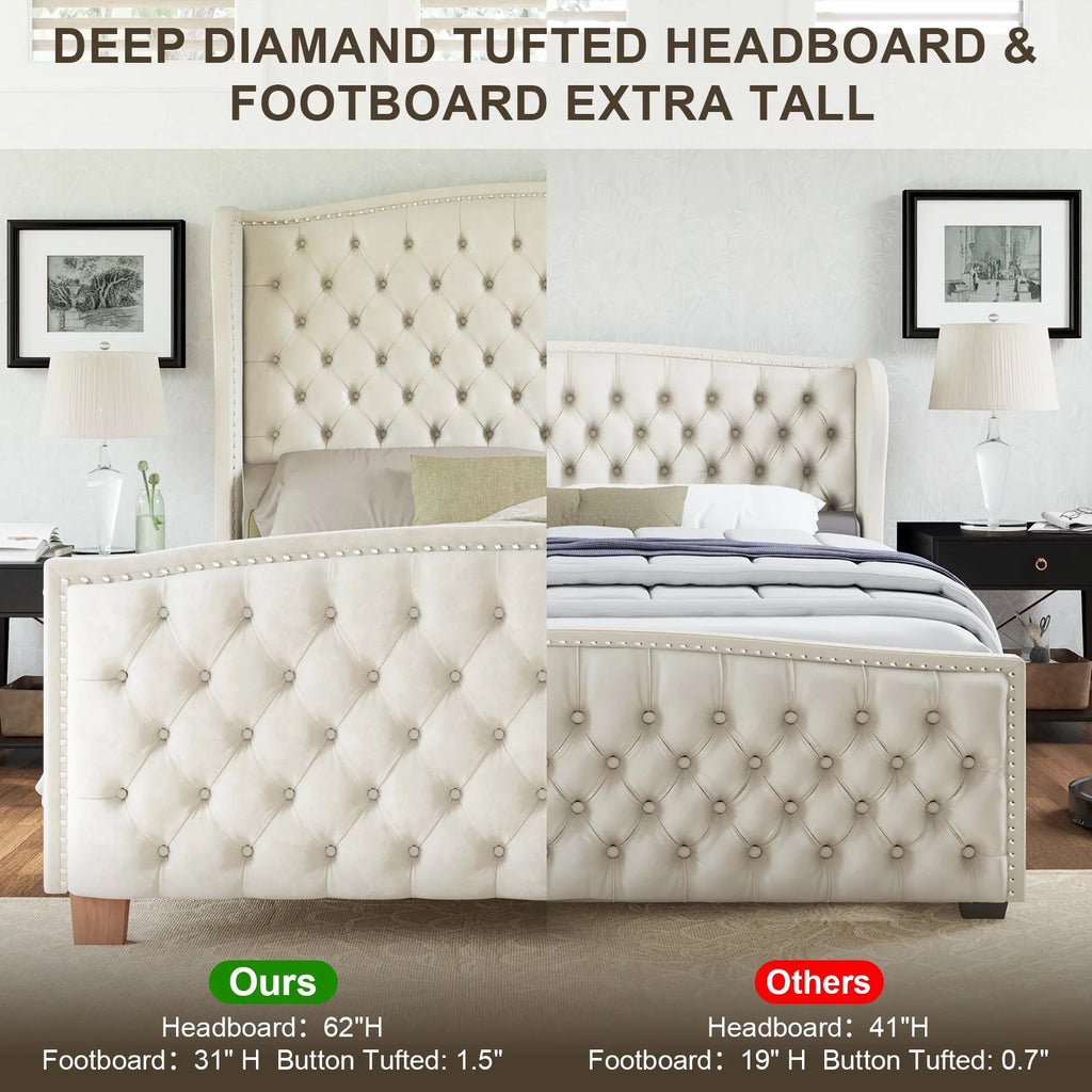 Cream Queen Size Platform Bed Frame Q284707