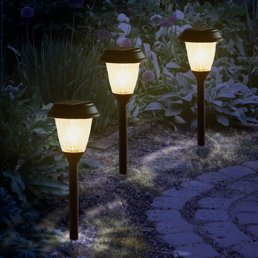 4 Pack Warm White Black Metal Glass Solar Path Lights H664819