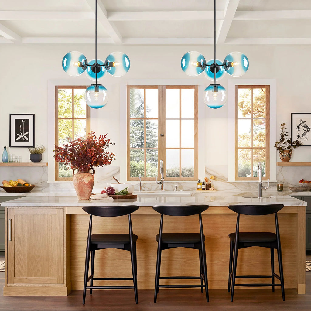4-Light Gradient Blue Glass Chandelier Y900537