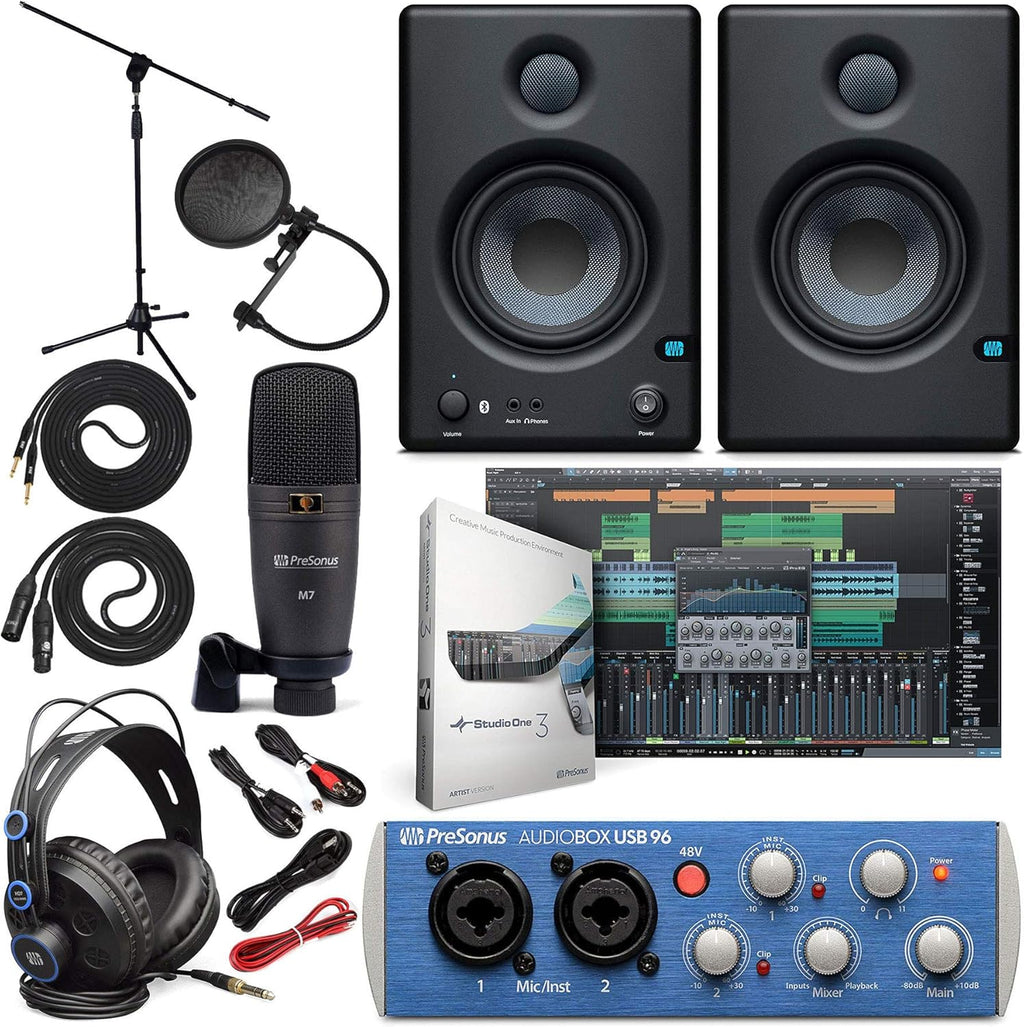 Audio Interface with Studio Monitors and Instrument Cable H377333