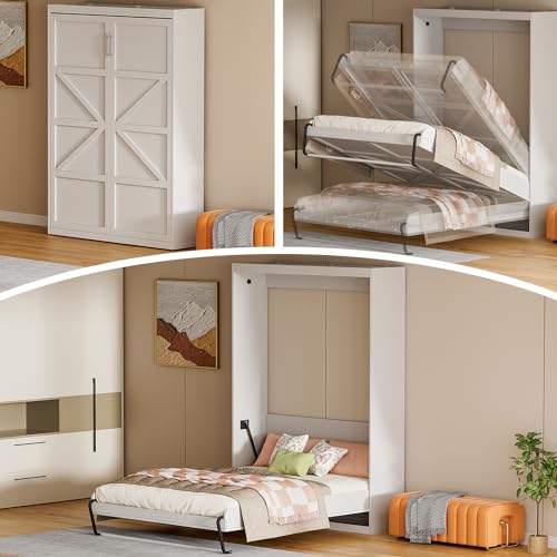White Twin Size Murphy Wall Bed V15344