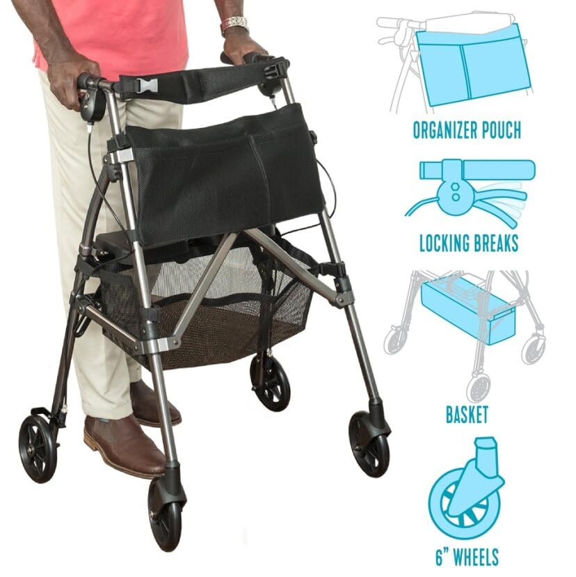 Cobalt Blue Lightweight Folding Rollator with Wheels and Seat D6278