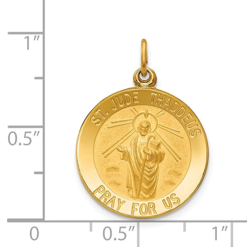 14k Gold Solid Polished Satin Small Round Medal Pendant Necklace 25x18mm M938