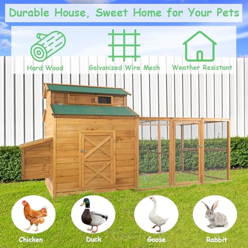 112" Large Wooden Chicken Coop with Chicken Run & Nesting Box T2008
