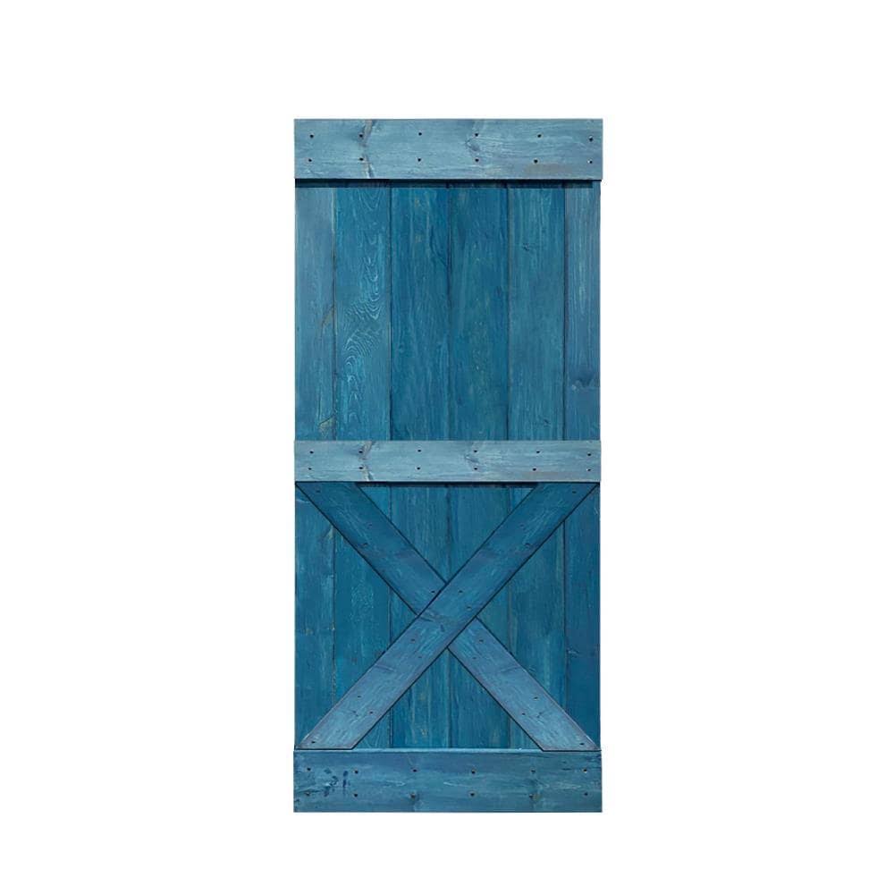 Ocean Blue Stained Pine Wood Interior Sliding Barn Door Slab G175574