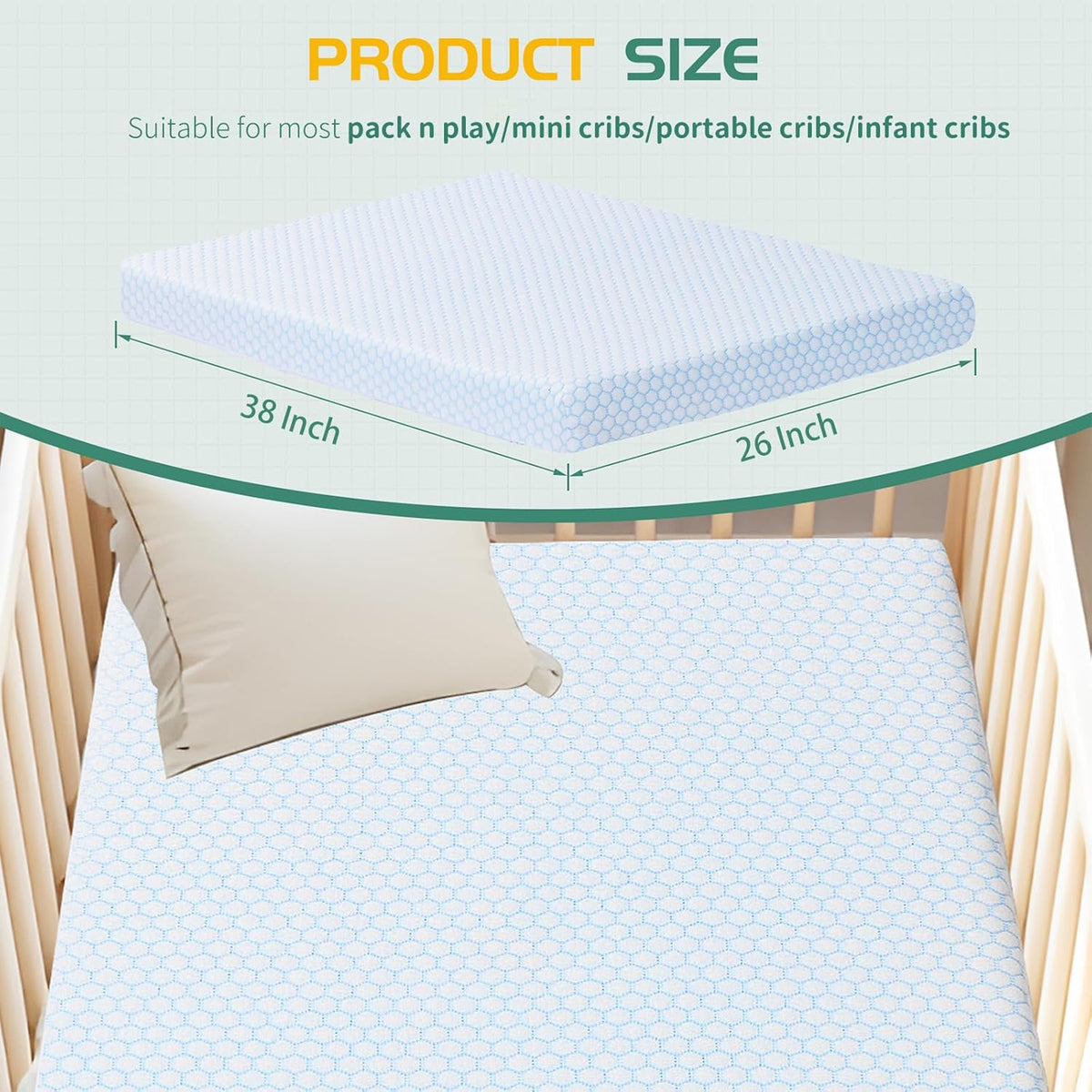 38"x26" Memory Foam Pack N Play Mattress Pad with Washable Removable Cover C7398