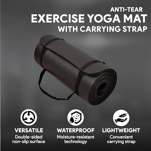 1-Inch Extra Thick High Density Anti-Tear Exercise Yoga Mat with Carrying Strap Y7846