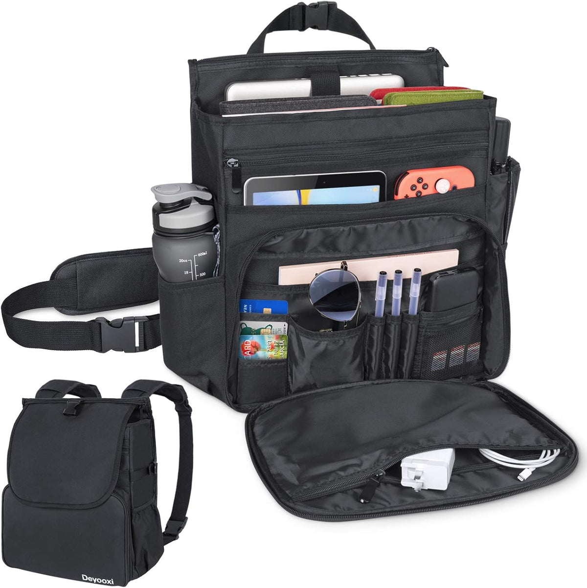 Black Car Front Seat Organizer Bag with 3 Adjustable Straps W142
