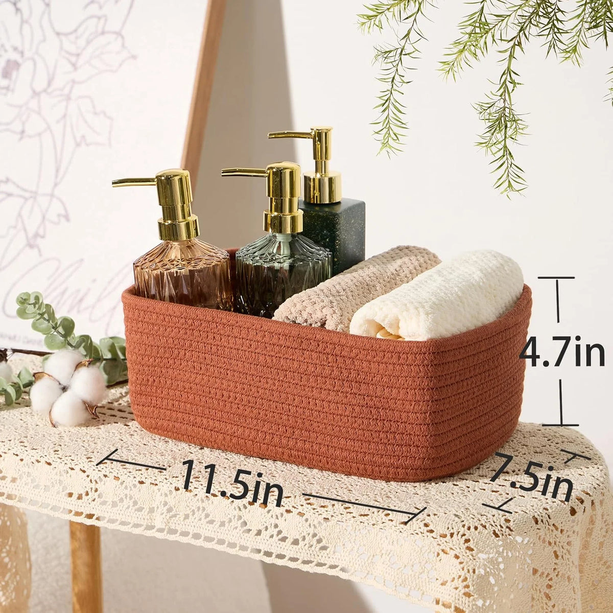 3 Packs Oxide Red Woven Rope Storage Baskets S216