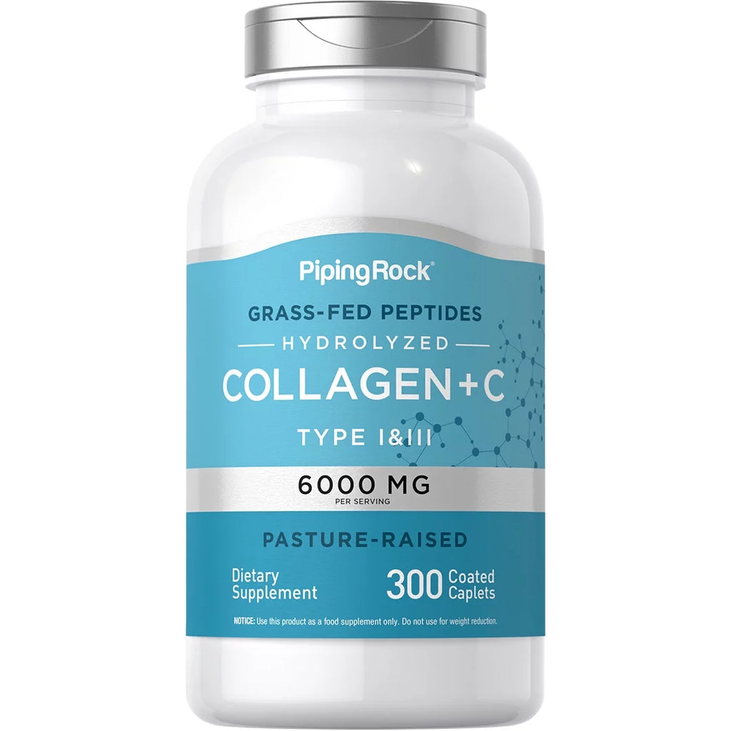 Collagen Pills 6000mg 300 Caplets Hydrolyzed Peptide Supplement Type I & III Non-GMO Gluten Free K45124