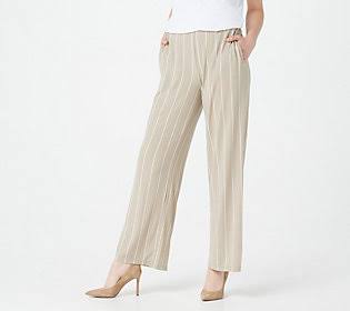 Regular Printed Liquid Knit Pull-On Wide-Leg Pant, Size 3X, True Tan I627