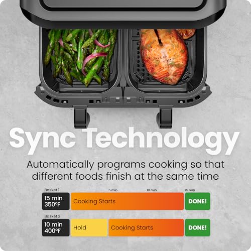 6 Quart Dual Basket Air Fryer Oven with Easy View Windows, Nonstick Frying Baskets - Black D2564