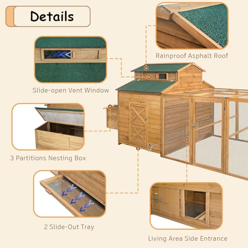 112" Large Wooden Chicken Coop with Chicken Run & Nesting Box T2008